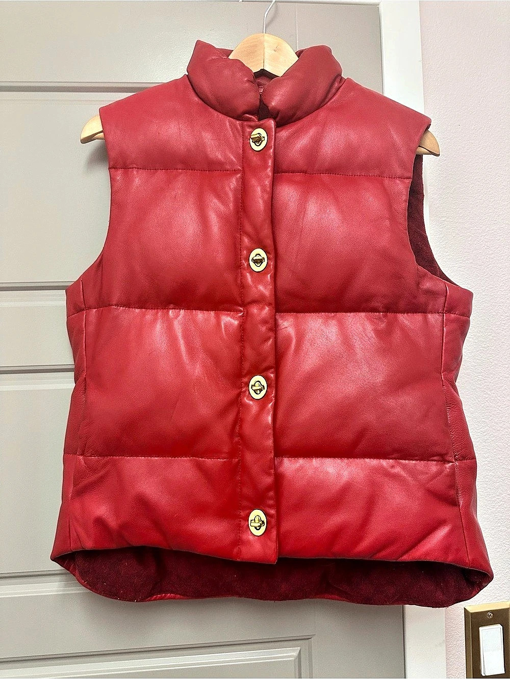 Coach Red Leather Down Puffer Vest with Turnlock Hardware Small